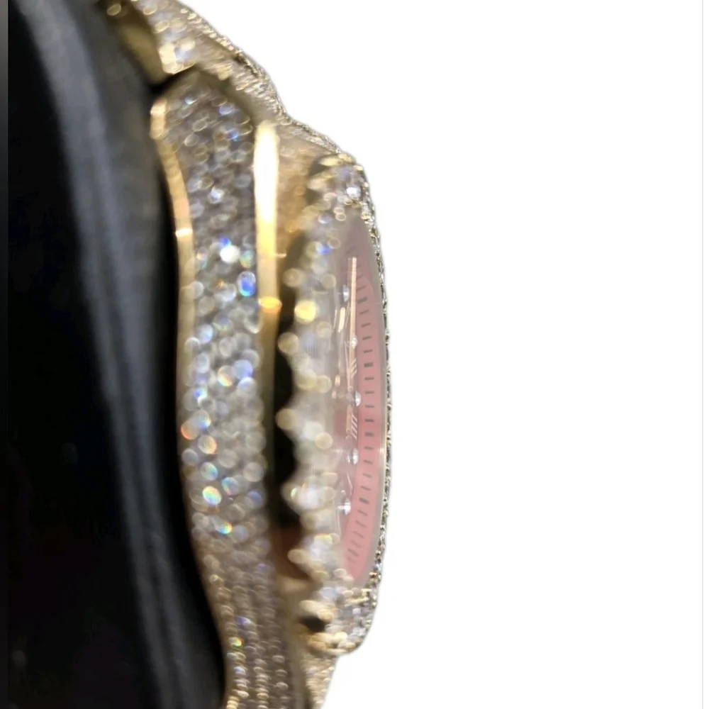 GLD Gold Iced Out 42MM Fully Iced Alpha Era® w/Diamond Prong Link Band /Red Face - Picture 8 of 12